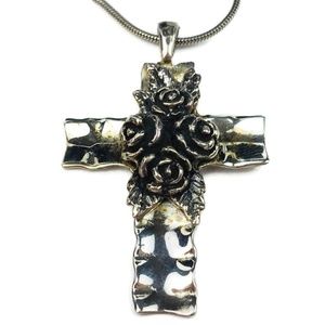 Israel Sterling Cross Ornate Sculpted Roses 18"